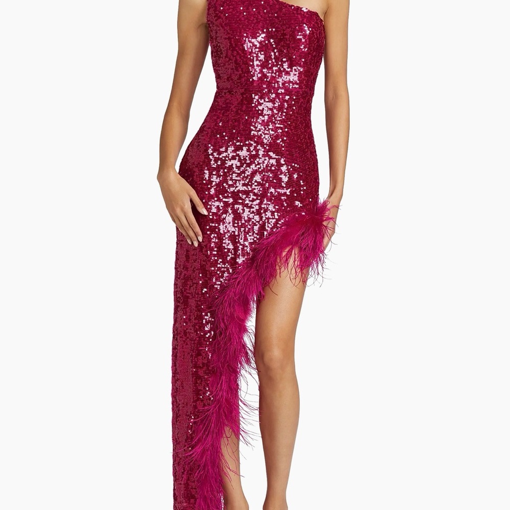 BNWT Lapointe sequin feather one shoulder midi dress size 0 in ultra pink - Picture 3 of 15